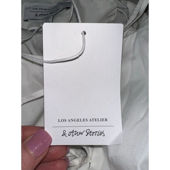 & Other Stories Midi Smocked Bows Bodice Tiers Peasant Beach Boho White S NWT - Picture 9 of 12